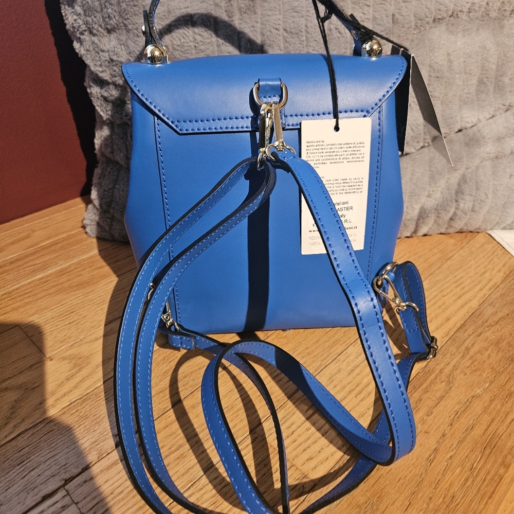 Viola Castellani Blue Italian Leather Mini Backpack Purse NWT - Picture 2 of 8